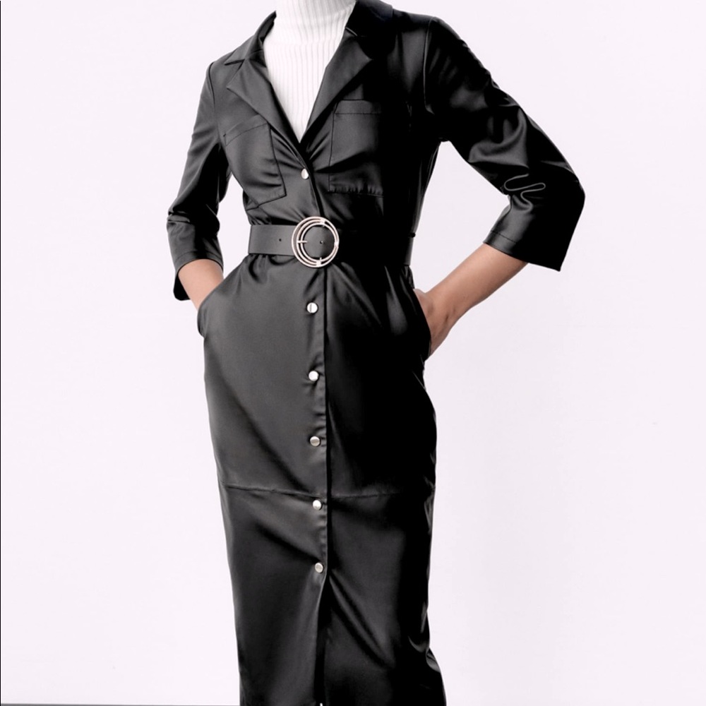 Zara Faux Leather Midi Dress